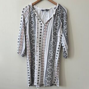 Blue Rain Black and Rose Gold Embroidered White Shift Dress